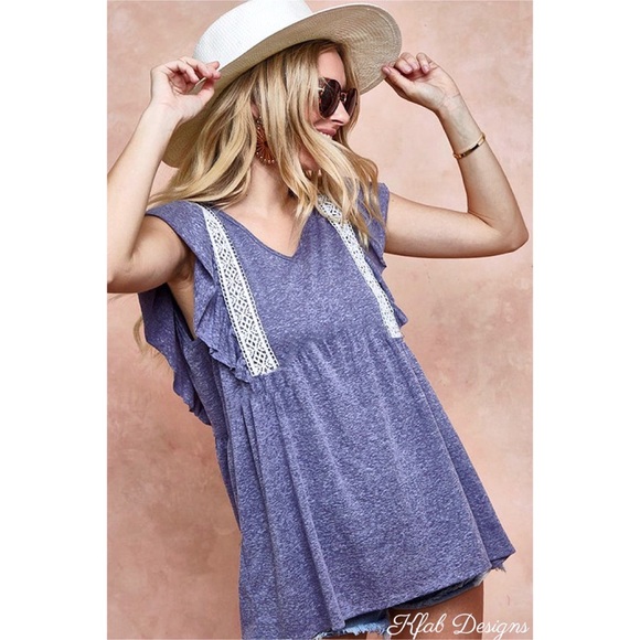 ❤️NEW! V Neck Tri Blend Soft Knit Top with Crochet Lace Detail! - Picture 2 of 10